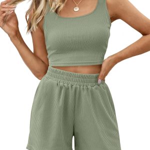 Sleeveless Crop Top & High Waist Short Set