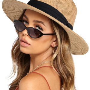 FURTALK Womens Mens Wide Brim Straw Panama Hat Fedora Summer Beach Sun Hats UPF Straw Hat for Women